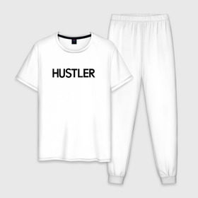 Мужская пижама хлопок с принтом HUSTLER в Курске, 100% хлопок | брюки и футболка прямого кроя, без карманов, на брюках мягкая резинка на поясе и по низу штанин
 | brazzers | hustler | merch | private | бразерс | мерч | хаслер | хастлер