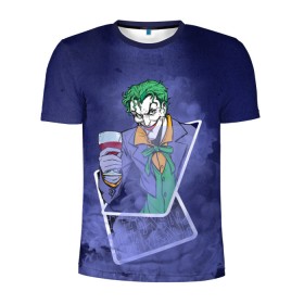 Мужская футболка 3D спортивная с принтом Joker from cards в Курске, 100% полиэстер с улучшенными характеристиками | приталенный силуэт, круглая горловина, широкие плечи, сужается к линии бедра | batman | dc | dc джокер | detective comics | harley | joker | shtatjoker | the joker | бетмен | джокер | злодей | харли