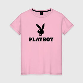 Женская футболка хлопок с принтом Playboy в Курске, 100% хлопок | прямой крой, круглый вырез горловины, длина до линии бедер, слегка спущенное плечо | brazzers | cекс | merch | new sensations | playboy | private | tushy | бразерс | мерч | плейбой