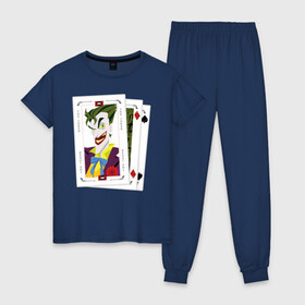 Женская пижама хлопок с принтом Joker cards в Курске, 100% хлопок | брюки и футболка прямого кроя, без карманов, на брюках мягкая резинка на поясе и по низу штанин | batman | dc | dc джокер | detective comics | harley | joker | shtatjoker | the joker | бетмен | джокер | злодей | харли