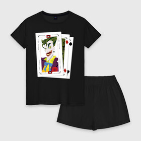 Женская пижама с шортиками хлопок с принтом Joker cards в Курске, 100% хлопок | футболка прямого кроя, шорты свободные с широкой мягкой резинкой | batman | dc | dc джокер | detective comics | harley | joker | shtatjoker | the joker | бетмен | джокер | злодей | харли