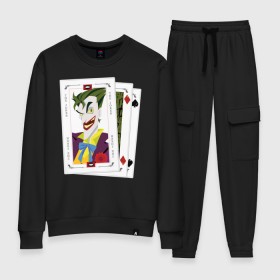 Женский костюм хлопок с принтом Joker cards в Курске, 100% хлопок | на свитшоте круглая горловина, мягкая резинка по низу. Брюки заужены к низу, на них два вида карманов: два 