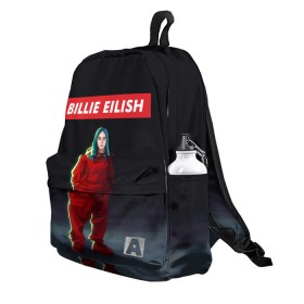 Рюкзак 3D с принтом BILLIE EILISH в Курске, 100% полиэстер | лямки с регулируемой длиной, сверху петелька, чтобы рюкзак можно было повесить на вешалку. Основное отделение закрывается на молнию, как и внешний карман. Внутри два дополнительных кармана, один из которых закрывается на молнию. По бокам два дополнительных кармашка | bad guy | billie | eilish | ocean eyes | айлиш | билли | девушка | певица | эйлиш