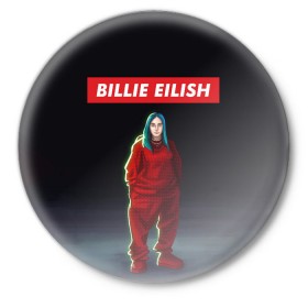 Значок с принтом BILLIE EILISH в Курске,  металл | круглая форма, металлическая застежка в виде булавки | bad guy | billie | eilish | ocean eyes | айлиш | билли | девушка | певица | эйлиш