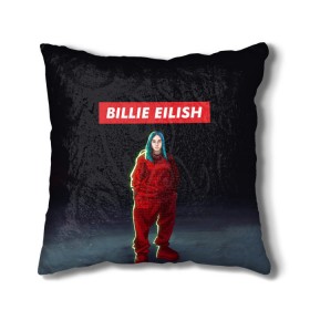 Подушка 3D с принтом BILLIE EILISH в Курске, наволочка – 100% полиэстер, наполнитель – холлофайбер (легкий наполнитель, не вызывает аллергию). | состоит из подушки и наволочки. Наволочка на молнии, легко снимается для стирки | bad guy | billie | eilish | ocean eyes | айлиш | билли | девушка | певица | эйлиш