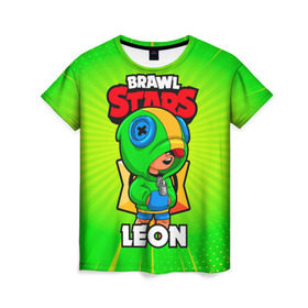 Женская футболка 3D с принтом BRAWL STARS LEON в Курске, 100% полиэфир ( синтетическое хлопкоподобное полотно) | прямой крой, круглый вырез горловины, длина до линии бедер | brawl stars | leon | бравл старз