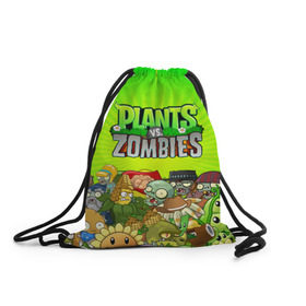 Рюкзак-мешок 3D с принтом PLANTS VS ZOMBIES в Курске, 100% полиэстер | плотность ткани — 200 г/м2, размер — 35 х 45 см; лямки — толстые шнурки, застежка на шнуровке, без карманов и подкладки | Тематика изображения на принте: plants and zombies | plants vs zombies | зомби | игры | растения | растения против зомби