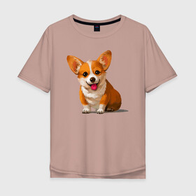 Мужская футболка хлопок Oversize с принтом Корги в Курске, 100% хлопок | свободный крой, круглый ворот, “спинка” длиннее передней части | вельш корги | домашние животные | корги | пес | собака | собачнику | щенок