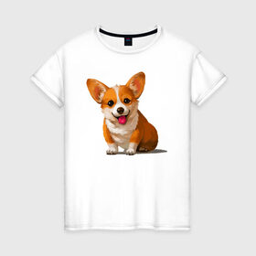Женская футболка хлопок с принтом Корги в Курске, 100% хлопок | прямой крой, круглый вырез горловины, длина до линии бедер, слегка спущенное плечо | вельш корги | домашние животные | корги | пес | собака | собачнику | щенок
