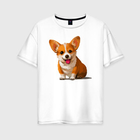 Женская футболка хлопок Oversize с принтом Корги в Курске, 100% хлопок | свободный крой, круглый ворот, спущенный рукав, длина до линии бедер
 | вельш корги | домашние животные | корги | пес | собака | собачнику | щенок