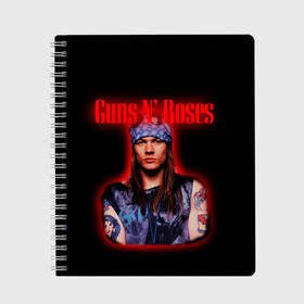 Тетрадь с принтом Guns n roses + Спина в Курске, 100% бумага | 48 листов, плотность листов — 60 г/м2, плотность картонной обложки — 250 г/м2. Листы скреплены сбоку удобной пружинной спиралью. Уголки страниц и обложки скругленные. Цвет линий — светло-серый
 | Тематика изображения на принте: axl rose | geffen records | gnr | guns | rock | roses | slash | гансы | пистолеты | розы | рок | слеш | эксл роуз