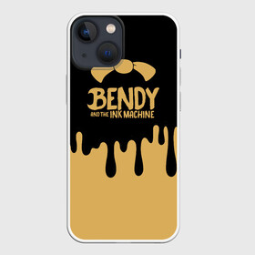 Чехол для iPhone 13 mini с принтом Bendy And The Ink Machine в Курске,  |  | bendy | bendy and the ink machine | бенди | бени | бенни | детская | детям | игра | капли | компьютерная игра | краска | машина | подтеки | розовая | ужастик