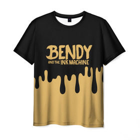 Мужская футболка 3D с принтом Bendy And The Ink Machine в Курске, 100% полиэфир | прямой крой, круглый вырез горловины, длина до линии бедер | bendy | bendy and the ink machine | бенди | бени | бенни | детская | детям | игра | капли | компьютерная игра | краска | машина | подтеки | розовая | ужастик