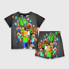 Детский костюм с шортами 3D с принтом MINECRAFT ONLINE в Курске,  |  | craft | creeper | dungeon | dungeons | earth | game | logo | mine | minecraft | mobile | online | дунгеонс | земля | зомби | игра | крипер | лого | майкрафт | майнкрафт | мобайл | онлайн | подземелье | подземелья