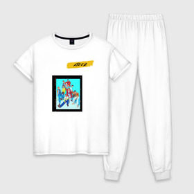 Женская пижама хлопок с принтом Ateez в Курске, 100% хлопок | брюки и футболка прямого кроя, без карманов, на брюках мягкая резинка на поясе и по низу штанин | ateez | k pop | корейская группа | музыка | парни