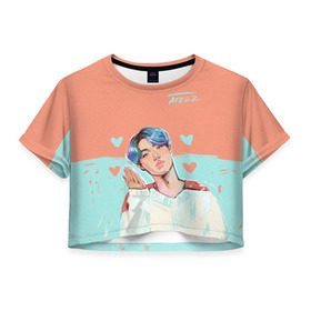 Женская футболка Cropp-top с принтом Ateez в Курске, 100% полиэстер | круглая горловина, длина футболки до линии талии, рукава с отворотами | ateez | k pop | корейская группа | музыка | парни