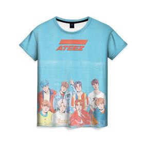 Женская футболка 3D с принтом Ateez K-pop в Курске, 100% полиэфир ( синтетическое хлопкоподобное полотно) | прямой крой, круглый вырез горловины, длина до линии бедер | ateez | k pop | корейская группа | музыка | парни