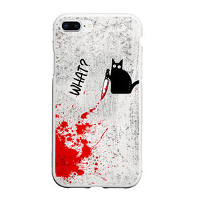 Чехол для iPhone 7Plus/8 Plus матовый с принтом What cat в Курске, Силикон | Область печати: задняя сторона чехла, без боковых панелей | cat | kitten | knife | what | кот | котёнок | кошка | кровь | нож | что