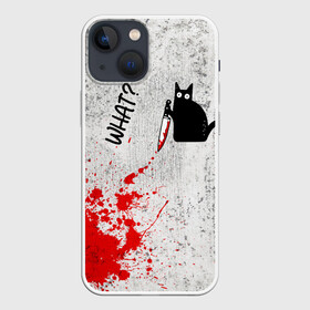 Чехол для iPhone 13 mini с принтом What cat в Курске,  |  | cat | kitten | knife | what | кот | котёнок | кошка | кровь | нож | что