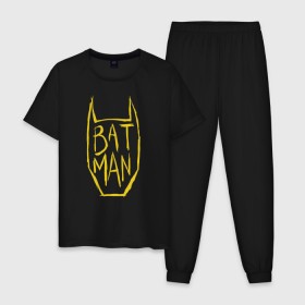 Мужская пижама хлопок с принтом Batman в Курске, 100% хлопок | брюки и футболка прямого кроя, без карманов, на брюках мягкая резинка на поясе и по низу штанин
 | bat man | batman | batman comics | caped crusader | comics | dark knight | бетмен | брюс уэйн | бэт мен | бэтмен | тёмный рыцарь