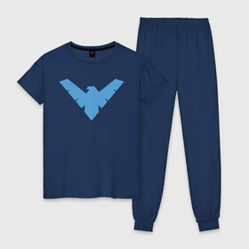 Женская пижама хлопок с принтом Nightwing в Курске, 100% хлопок | брюки и футболка прямого кроя, без карманов, на брюках мягкая резинка на поясе и по низу штанин | batman | nightwing | shtatbat | бетмен | бэтмен | найтвинг