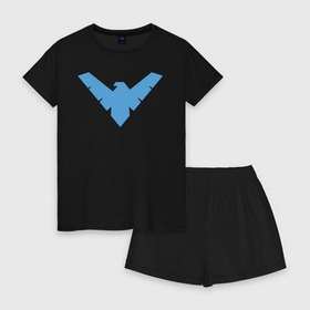 Женская пижама с шортиками хлопок с принтом Nightwing в Курске, 100% хлопок | футболка прямого кроя, шорты свободные с широкой мягкой резинкой | batman | nightwing | shtatbat | бетмен | бэтмен | найтвинг