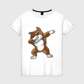 Женская футболка хлопок с принтом Dabbing Pitbull в Курске, 100% хлопок | прямой крой, круглый вырез горловины, длина до линии бедер, слегка спущенное плечо | animal | animals | beast | dab | dabb | dabbing | dog | pitbull | predator | rap | даб | животное | животные | зверь | пес | питбуль | рэп | собака | хищник