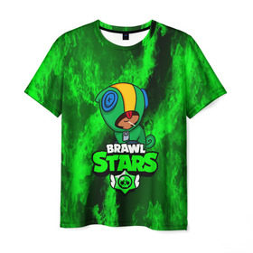 Мужская футболка 3D с принтом BRAWL STARS LEON в Курске, 100% полиэфир | прямой крой, круглый вырез горловины, длина до линии бедер | Тематика изображения на принте: android | brawl stars | crow | games | leon | mobile game | stars | ворон | игры | леон | мобильные игры
