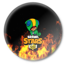 Значок с принтом BRAWL STARS LEON в Курске,  металл | круглая форма, металлическая застежка в виде булавки | android | brawl stars | crow | games | leon | mobile game | stars | ворон | игры | леон | мобильные игры