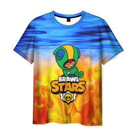 Мужская футболка 3D с принтом BRAWL STARS LEON в Курске, 100% полиэфир | прямой крой, круглый вырез горловины, длина до линии бедер | android | brawl stars | crow | games | leon | mobile game | stars | ворон | игры | леон | мобильные игры
