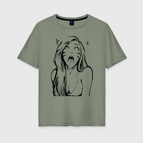 Женская футболка хлопок Oversize с принтом Belle Delphine Ahegao в Курске, 100% хлопок | свободный крой, круглый ворот, спущенный рукав, длина до линии бедер
 | ahegao | belle delphine |  twich | ахегао | белле дельфин | белль дельфин | блогершка | стримерша | твич