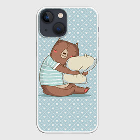 Чехол для iPhone 13 mini с принтом Сонный мишка с подушкой в Курске,  |  | медведь | милота | милый | милый мишка | миша | мишка | подушка | сон | сонный | спит
