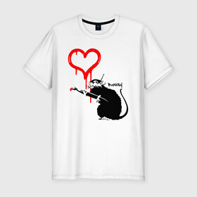 Мужская футболка премиум с принтом BANKSY в Курске, 92% хлопок, 8% лайкра | приталенный силуэт, круглый вырез ворота, длина до линии бедра, короткий рукав | Тематика изображения на принте: banksy | heart | бэнкси | сердце