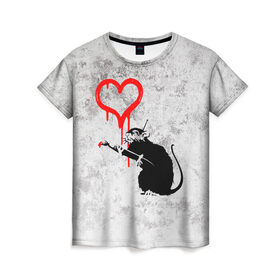 Женская футболка 3D с принтом BANKSY в Курске, 100% полиэфир ( синтетическое хлопкоподобное полотно) | прямой крой, круглый вырез горловины, длина до линии бедер | banksy | heart | бэнкси | сердце