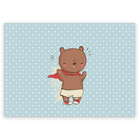 Поздравительная открытка с принтом Мишка супергерой в Курске, 100% бумага | плотность бумаги 280 г/м2, матовая, на обратной стороне линовка и место для марки
 | герой | медведь | милота | милый | милый мишка | миша | мишка | плащ | супергерой | супермен | супермэн
