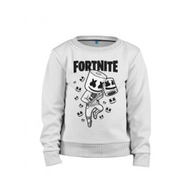 Детский свитшот хлопок с принтом FORTNITE MARSHMELLO в Курске, 100% хлопок | круглый вырез горловины, эластичные манжеты, пояс и воротник | chapter 2 | fortnite | marshmello | диджей | игры | маршмэллоу | молоток | фортнайт