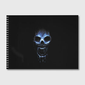 Альбом для рисования с принтом Ужас в Курске, 100% бумага
 | матовая бумага, плотность 200 мг. | 31 | black | blue | fear | grin | halloween | horror | jaw | night | orbits | saliva | skull | teeth | глазницы | зубы | ночь | оскал | синий | слюна | ужас | хэллоуин | череп | черный