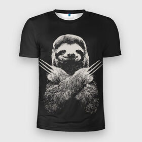 Мужская футболка 3D спортивная с принтом Slotherine в Курске, 100% полиэстер с улучшенными характеристиками | приталенный силуэт, круглая горловина, широкие плечи, сужается к линии бедра | animals | wolverine | ленивец | росомаха