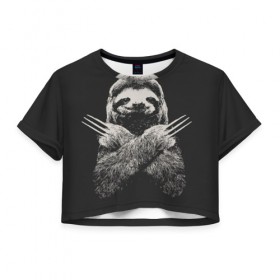 Женская футболка Cropp-top с принтом Slotherine в Курске, 100% полиэстер | круглая горловина, длина футболки до линии талии, рукава с отворотами | animals | wolverine | ленивец | росомаха
