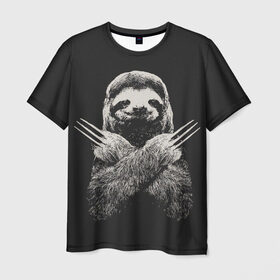 Мужская футболка 3D с принтом Slotherine в Курске, 100% полиэфир | прямой крой, круглый вырез горловины, длина до линии бедер | Тематика изображения на принте: animals | wolverine | ленивец | росомаха