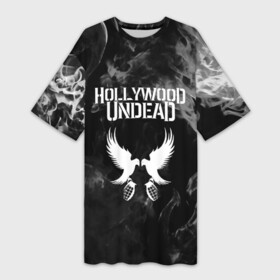 Платье-футболка 3D с принтом HOLLYWOOD UNDEAD в Курске,  |  | charlie scene | danny | funny man | hollywood undead | j dog | johnny 3 tears | logo | music | rock | альтернатива | металл | музыка | музыкальный | рок