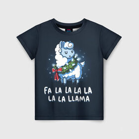 Детская футболка 3D с принтом Fa-la-lama в Курске, 100% гипоаллергенный полиэфир | прямой крой, круглый вырез горловины, длина до линии бедер, чуть спущенное плечо, ткань немного тянется | Тематика изображения на принте: alpaca | lama | new year | sweater | ugly | альпака | лама | новый год | рождество | свитер