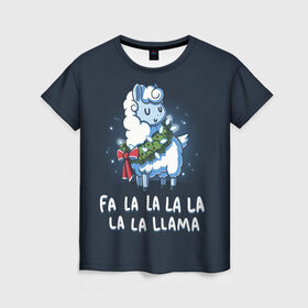 Женская футболка 3D с принтом Fa-la-lama в Курске, 100% полиэфир ( синтетическое хлопкоподобное полотно) | прямой крой, круглый вырез горловины, длина до линии бедер | alpaca | lama | new year | sweater | ugly | альпака | лама | новый год | рождество | свитер