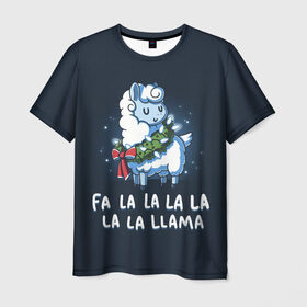 Мужская футболка 3D с принтом Fa-la-lama в Курске, 100% полиэфир | прямой крой, круглый вырез горловины, длина до линии бедер | Тематика изображения на принте: alpaca | lama | new year | sweater | ugly | альпака | лама | новый год | рождество | свитер