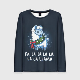 Женский лонгслив 3D с принтом Fa-la-lama в Курске, 100% полиэстер | длинные рукава, круглый вырез горловины, полуприлегающий силуэт | Тематика изображения на принте: alpaca | lama | new year | sweater | ugly | альпака | лама | новый год | рождество | свитер