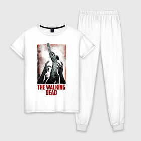 Женская пижама хлопок с принтом The Walking Dead в Курске, 100% хлопок | брюки и футболка прямого кроя, без карманов, на брюках мягкая резинка на поясе и по низу штанин | the walking dead | twd | апокалипсис | зомби | ходячие мертвецы