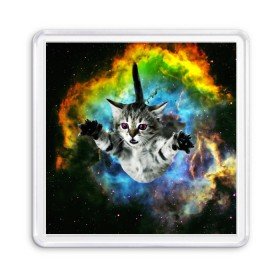 Магнит 55*55 с принтом КОСМИЧЕСКИЙ КОТ в Курске, Пластик | Размер: 65*65 мм; Размер печати: 55*55 мм | Тематика изображения на принте: cat | cats | животные | киса | киска | кот | котики | коты | котэ | кошка | природа