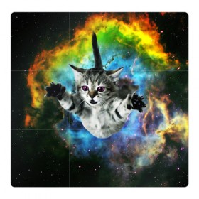 Магнитный плакат 3Х3 с принтом КОСМИЧЕСКИЙ КОТ в Курске, Полимерный материал с магнитным слоем | 9 деталей размером 9*9 см | cat | cats | животные | киса | киска | кот | котики | коты | котэ | кошка | природа