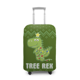Чехол для чемодана 3D с принтом Tree Rex в Курске, 86% полиэфир, 14% спандекс | двустороннее нанесение принта, прорези для ручек и колес | christmas tree | new year | t rex | tyrannosaurus | динозавр | елка | ель | новый год | свитер | тиранозавр