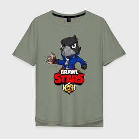 Мужская футболка хлопок Oversize с принтом BRAWL STARS CROW в Курске, 100% хлопок | свободный крой, круглый ворот, “спинка” длиннее передней части | brawl stars | brawl stars crow | brawler | crow | бравл старз | бравлер | ворон